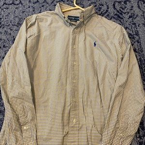 Polo Ralph Lauren Mens Button Down Yellow and Blue Custom Fit Large